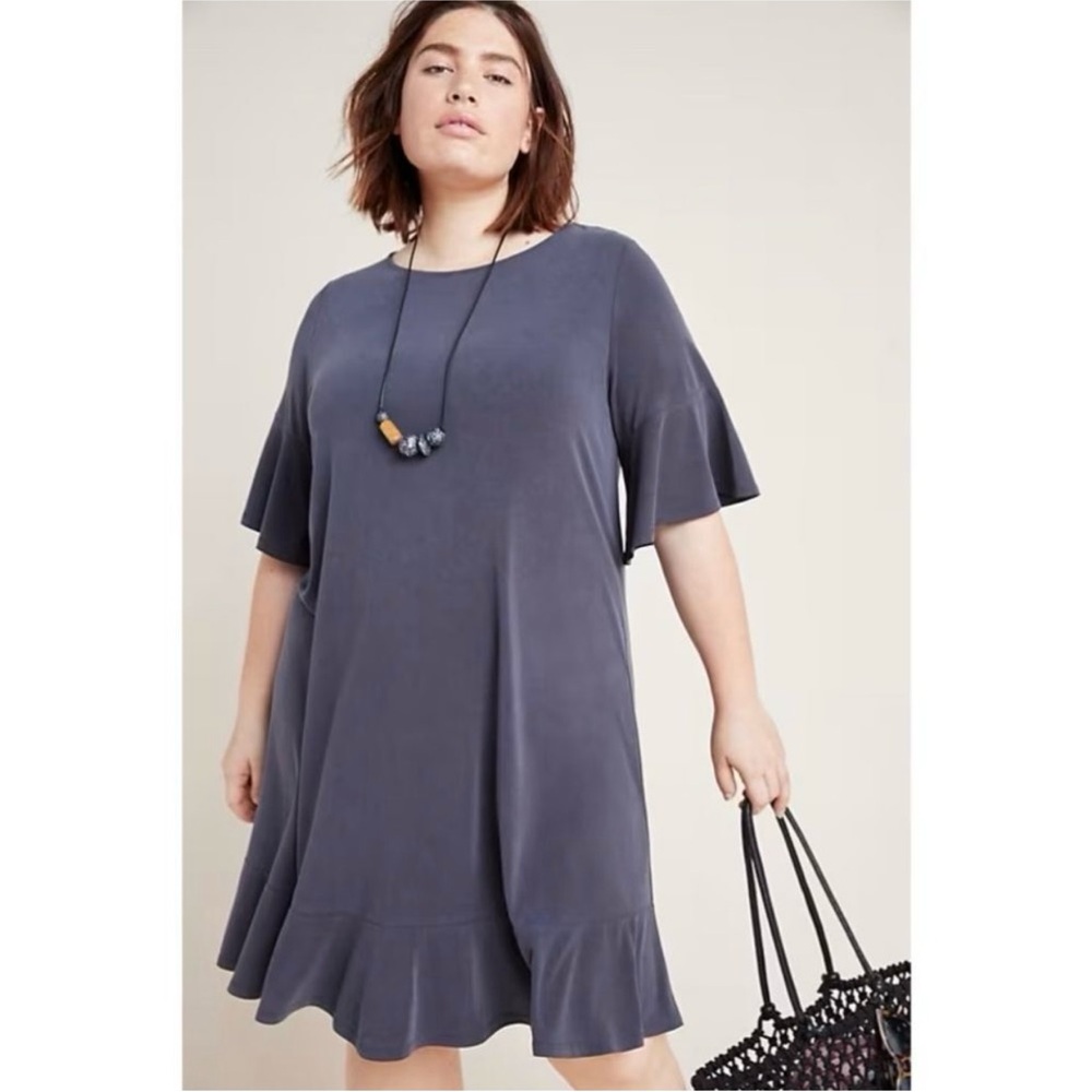 Anthropologie Plus 1X Averil Tee Dress Ruffle Carbon Gray